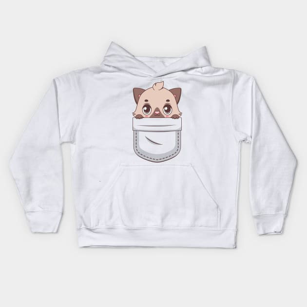 Kawaii kitten in pocket design Kids Hoodie by GazingNeko